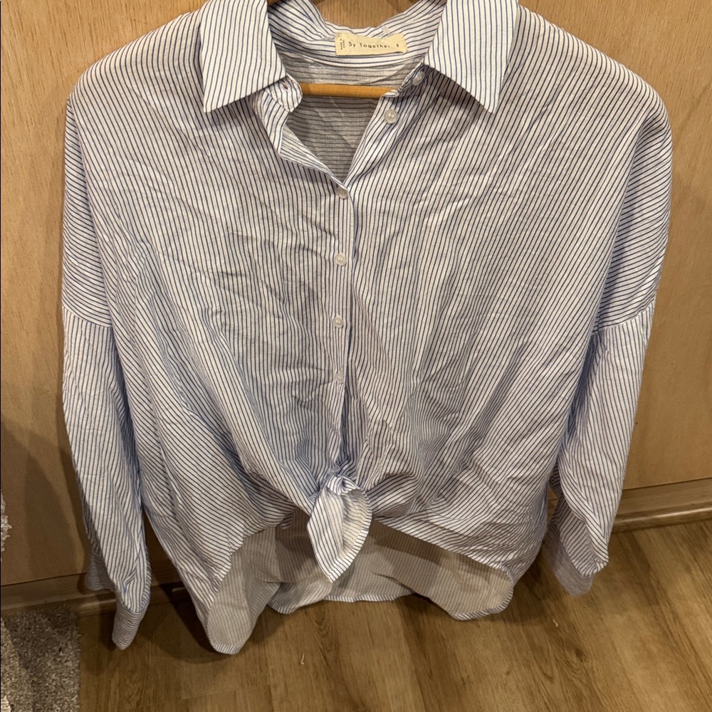 By Together Long Sleeve Blue/White Striped Women’s Button Up Shirt size S (jrs)